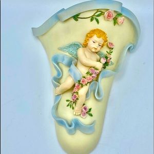 CHERUB Wall Pocket Vase - Ibis and Orchid Air Plants Dried Flowers Succulents